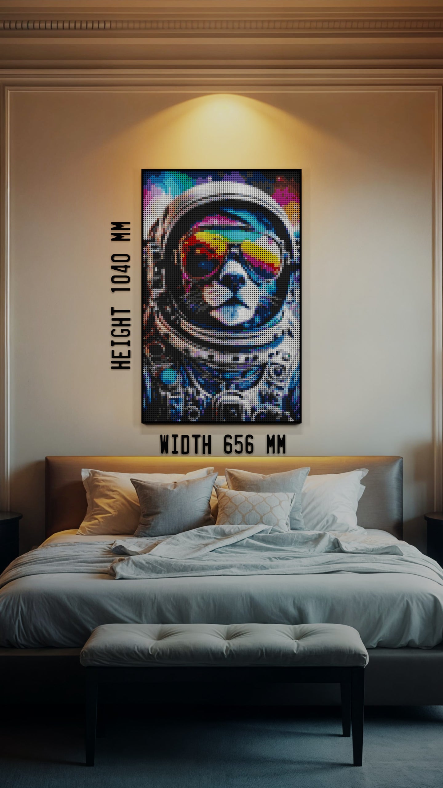 Purrsuit of Space LEGO® Style mosaic pixel art design for display